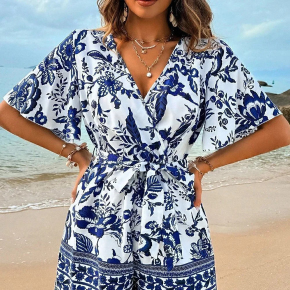 Multicolor Boho Womens Women's Plant Printed Jumpsuit - Picture 4 of 6